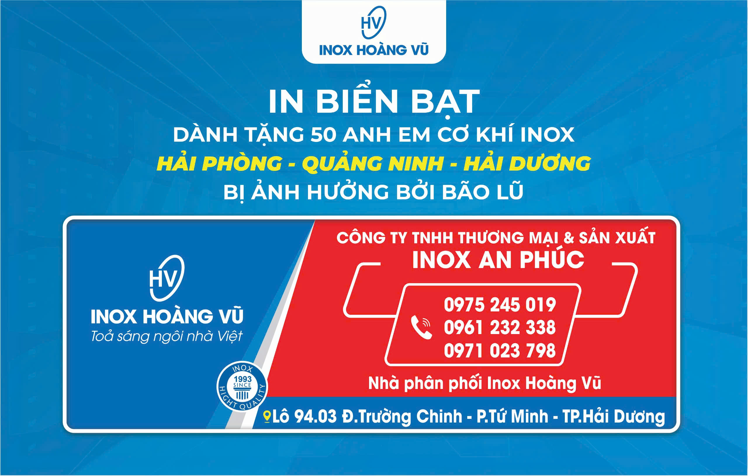 IN BIỂN BẠT DÀNH TẶNG 50 ANH EM CƠ KHÍ HẢI PHÒNG - QUẢNG NINH - HẢI DƯƠNG BỊ ẢNH HƯỞNG BỞI BÃO YAGI 2024