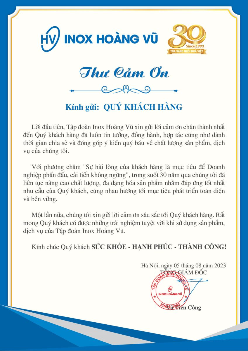 THƯ CẢM ƠN