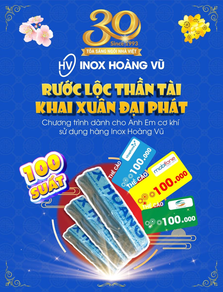 TẶNG 100 SUẤT QUÀ "RƯỚC LỘC THẦN TÀI - KHAI XUÂN ĐẠI PHÁT" ĐẾN ANH EM THỢ INOX ĐĂNG KÝ SỚM NHẤT