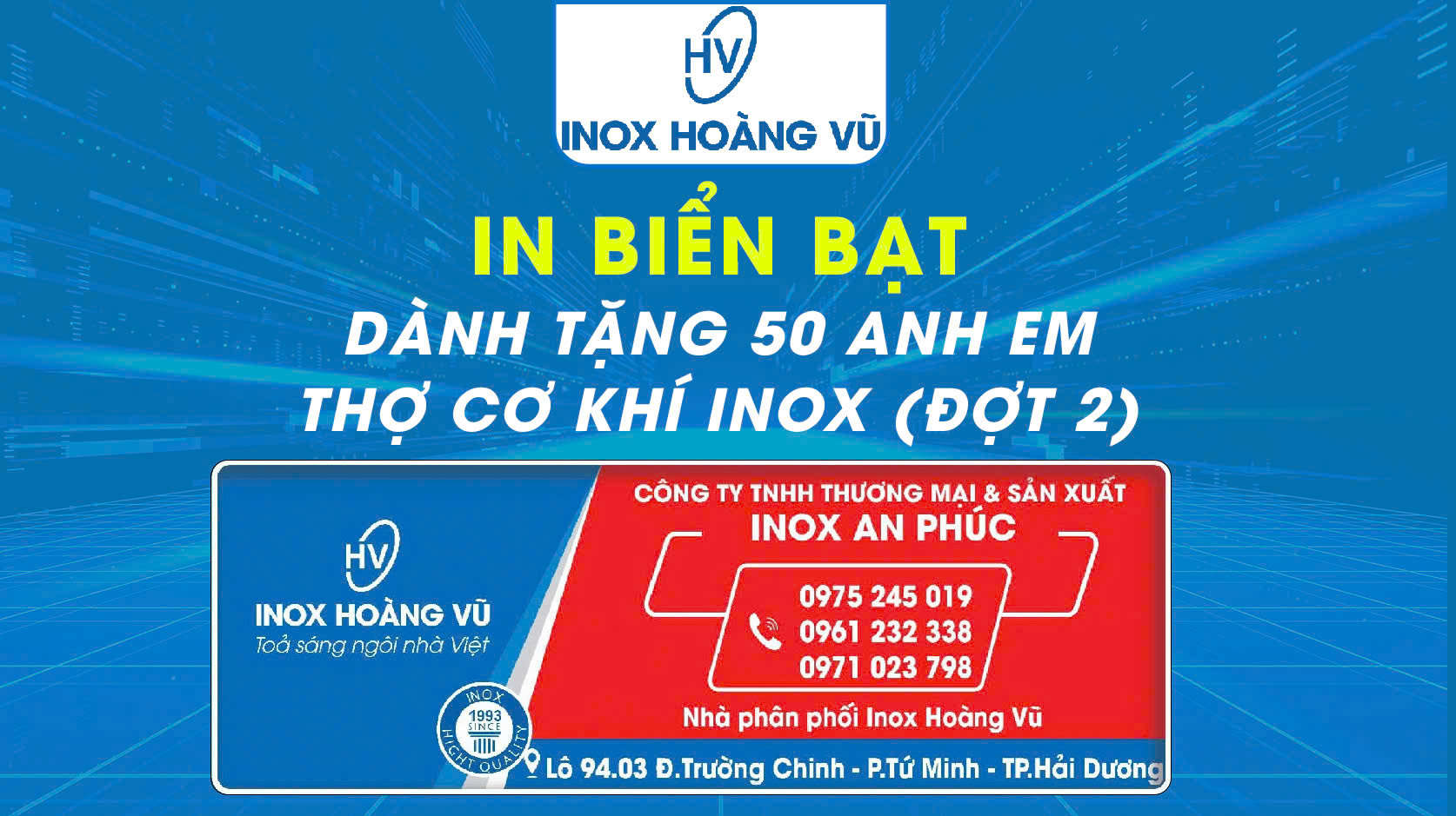 IN TẶNG BIỂN BẠT DÀNH TẶNG ANH EM THỢ CƠ KHÍ INOX (ĐỢT 2)