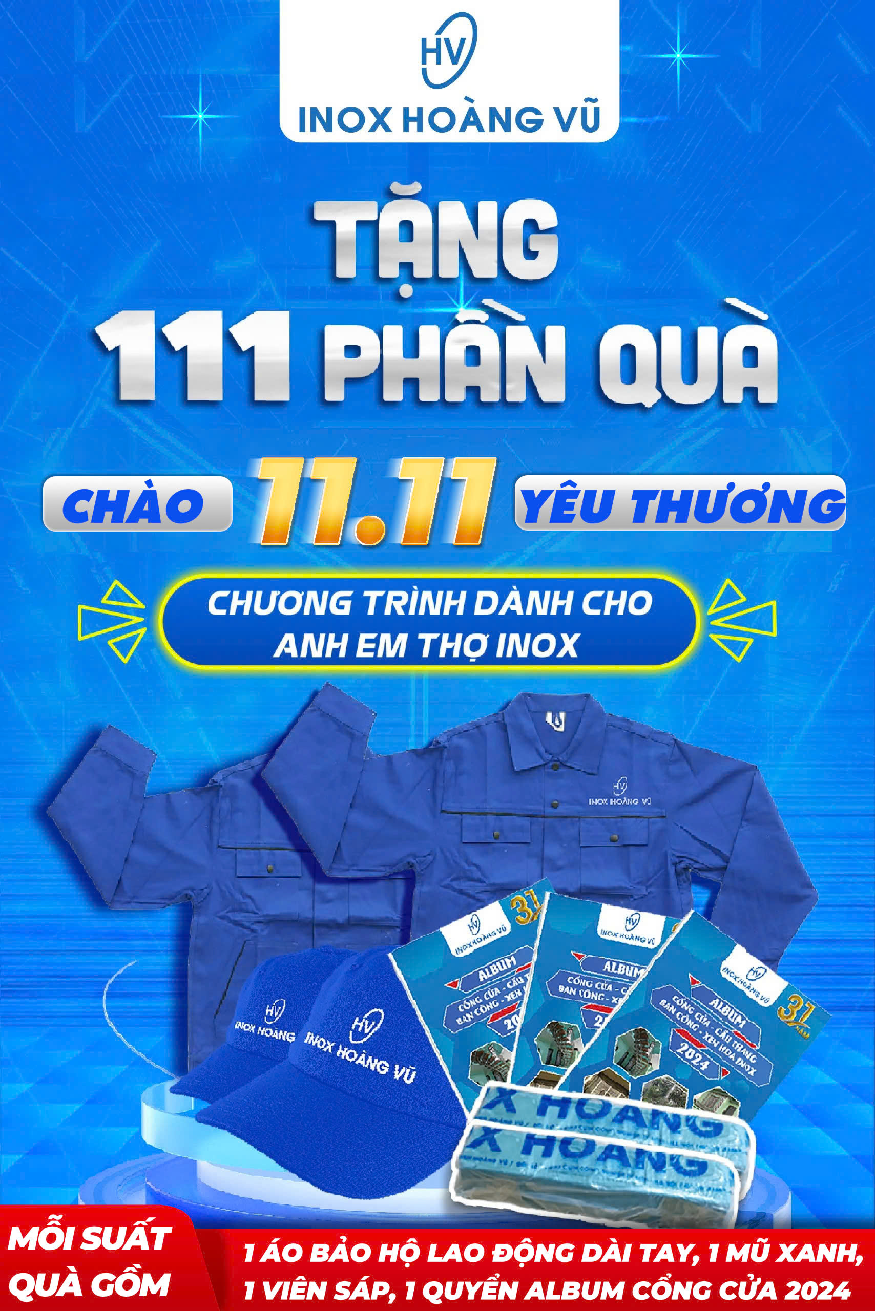 TẶNG 111 PHẦN QUÀ “CHÀO 11.11 ẤM ÁP YÊU THƯƠNG” ĐẾN ANH EM THỢ INOX ĐĂNG KÝ HỢP LỆ SỚM NHẤT