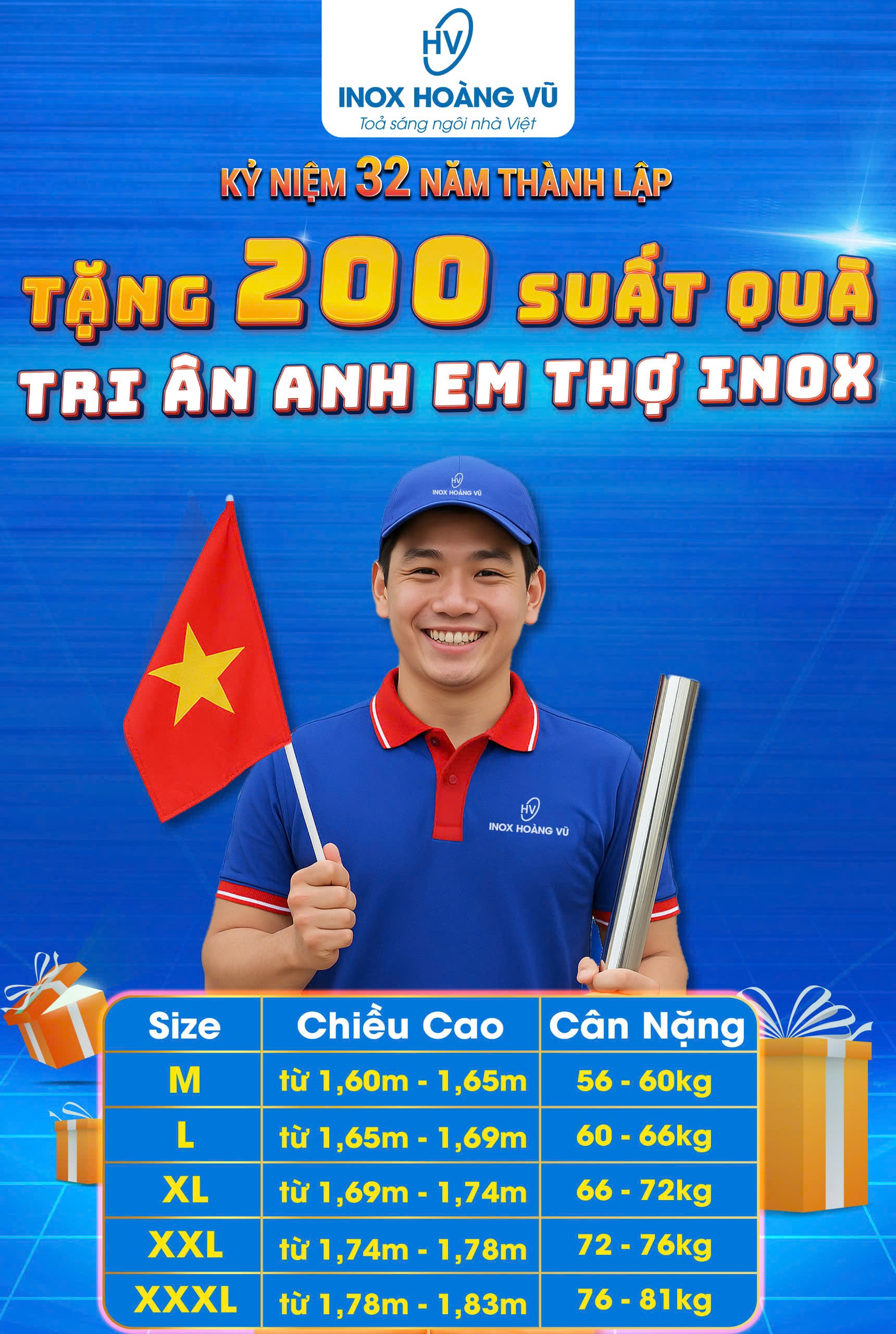 TẶNG 200 SUẤT QUÀ TRI ÂN ĐẾN ANH EM THỢ CƠ KHÍ INOX NHÂN DỊP KỶ NIỆM 32 NĂM THÀNH LẬP